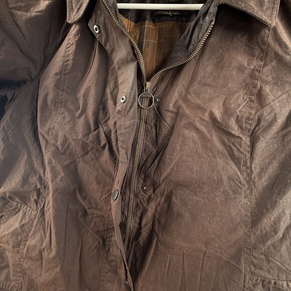 Barbour HAMSHIRE Size 16 Brown Lightweight Waxed Jacket Women Full Zip Outdoors - Picture 8 of 16